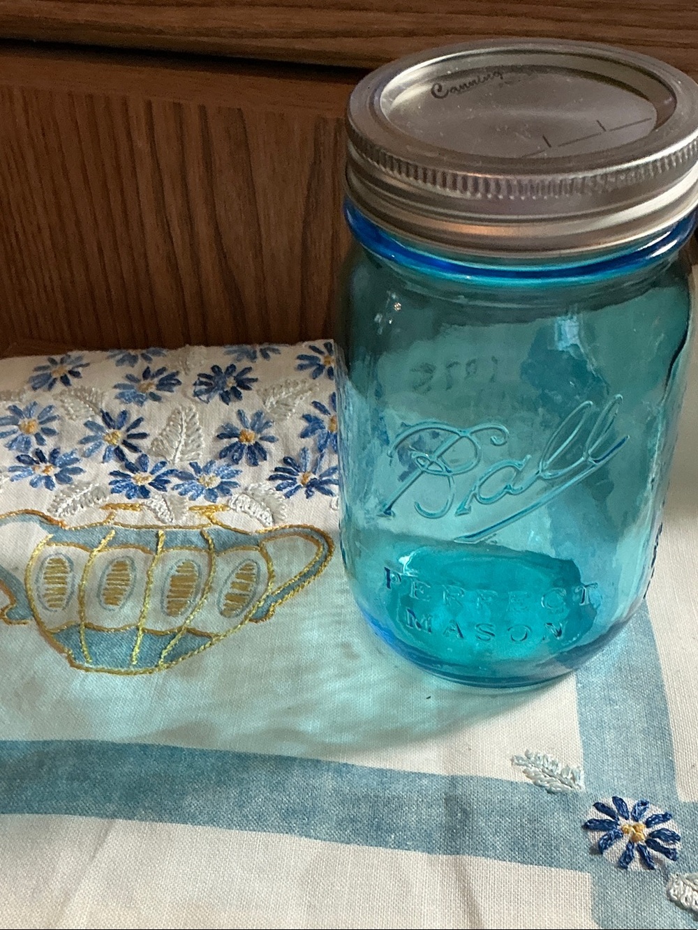 Blue Ball  100 years of American Heritage  Perfect pint Mason Jar with Metal Lid